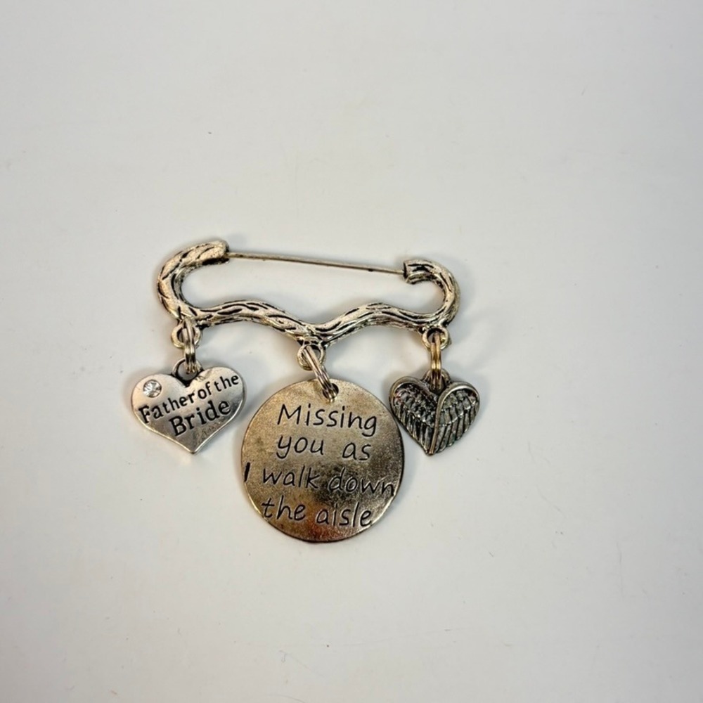 Memorial Wedding Brooch Silver Father of the Bride Missing You Aisle Charm Pin